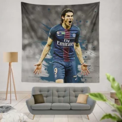 Edinson Cavani Exciting PSG Football Player Tapestry