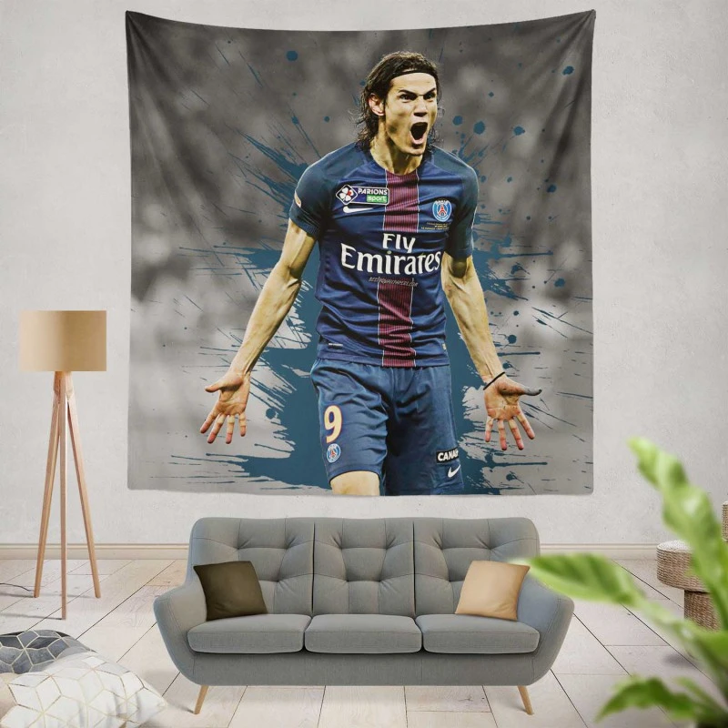 Edinson Cavani Exciting PSG Football Player Tapestry