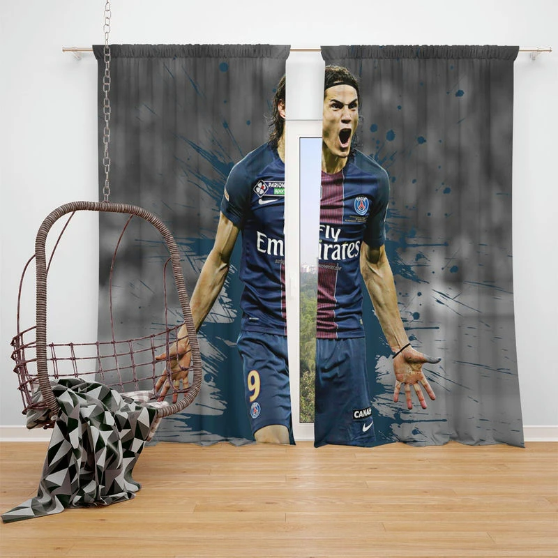 Edinson Cavani Exciting PSG Football Player Window Curtain