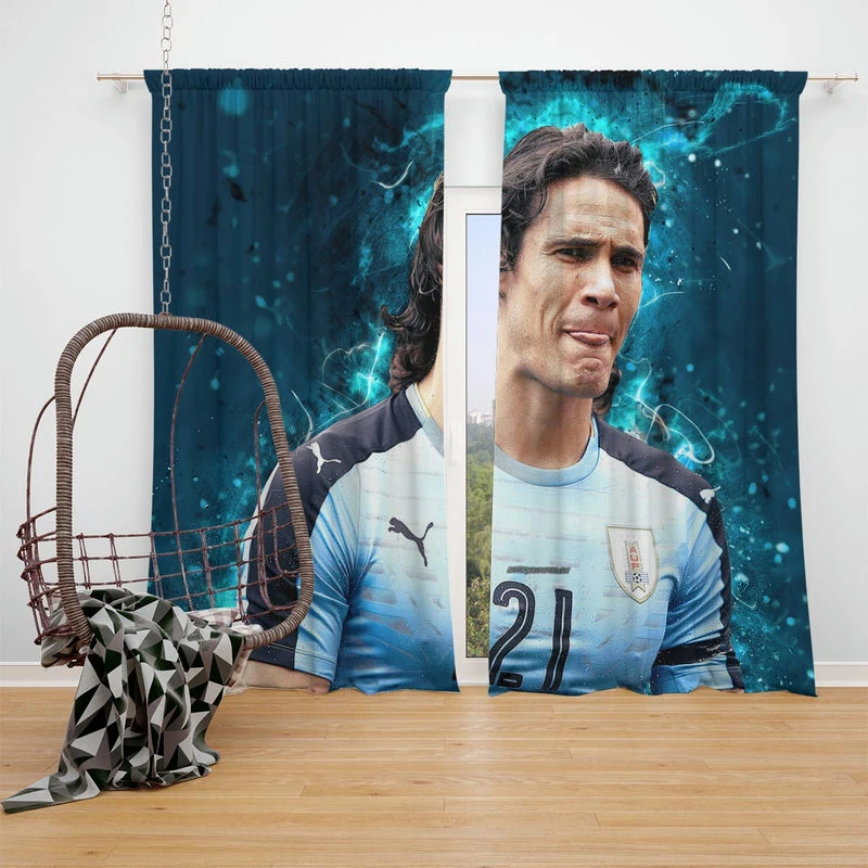 Edinson Cavani Top Ranked Uruguayan Football Player Window Curtain