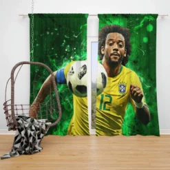 Encouraging Football Player Marcelo Vieira Window Curtain