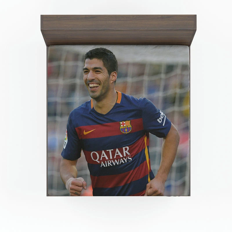 Energetic Barca Soccer Player Luis Suarez Fitted Sheet