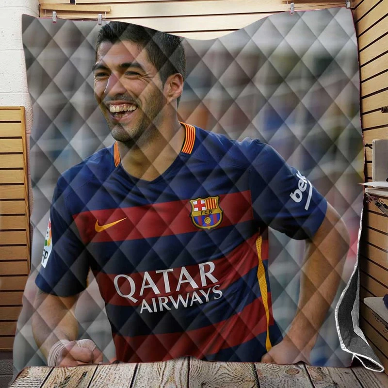 Energetic Barca Soccer Player Luis Suarez Quilt Blanket