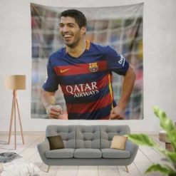 Energetic Barca Soccer Player Luis Suarez Tapestry