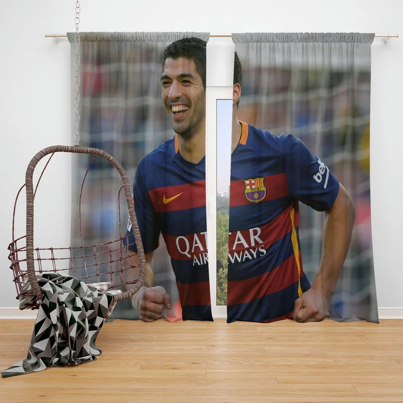 Energetic Barca Soccer Player Luis Suarez Window Curtain