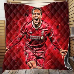 Energetic Dutch Soccer Player Virgil van Dijk Quilt Blanket