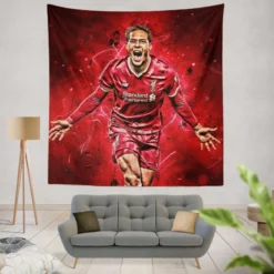 Energetic Dutch Soccer Player Virgil van Dijk Tapestry