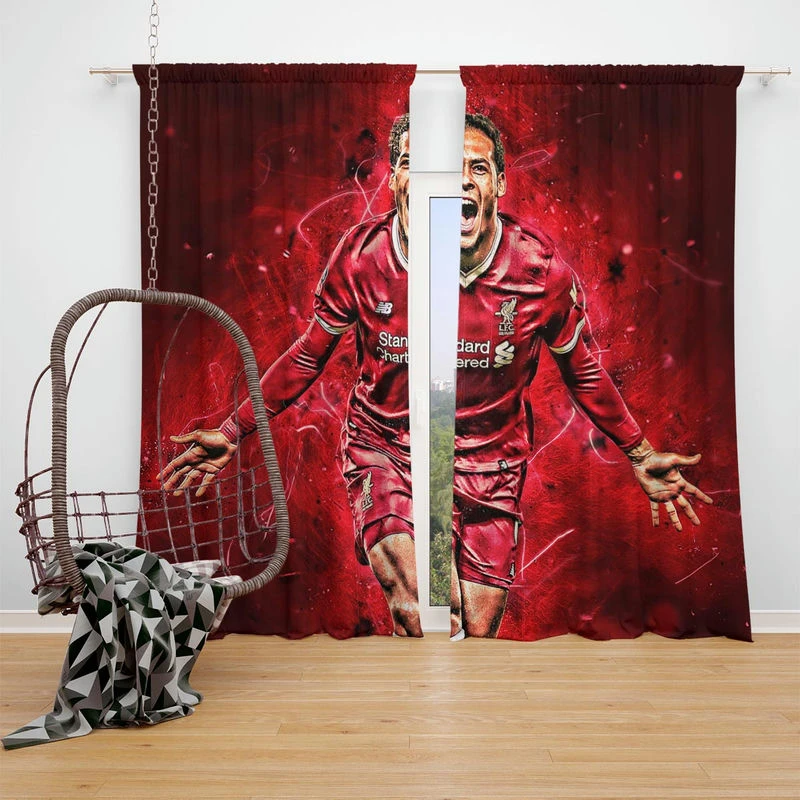 Energetic Dutch Soccer Player Virgil van Dijk Window Curtain