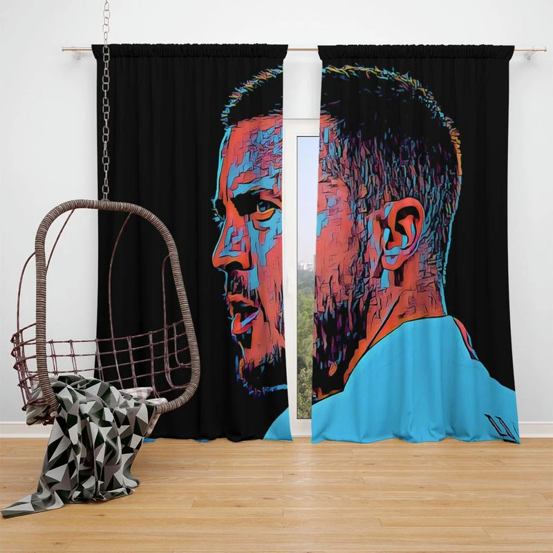 Energetic Football Player Eden Hazard Window Curtain