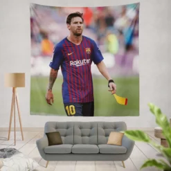 Energetic Football Player Lionel Messi Tapestry