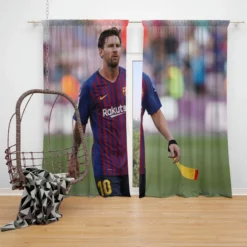 Energetic Football Player Lionel Messi Window Curtain