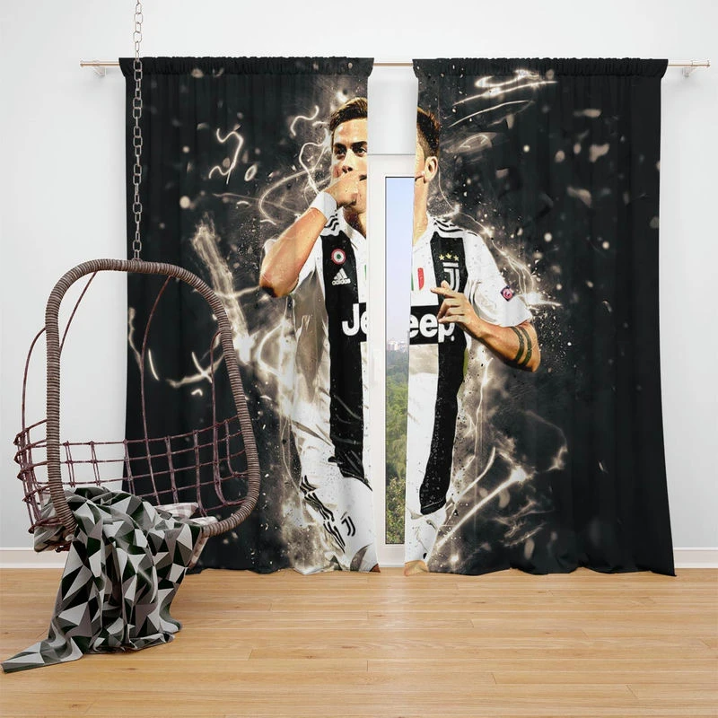 Energetic Football Player Paulo Dybala Window Curtain