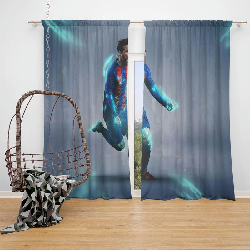 Energetic Footballer Lionel Messi Window Curtain