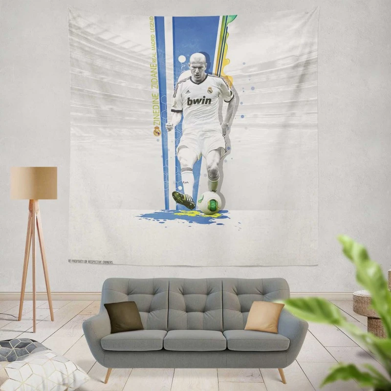 Energetic Footballer Zinedine Zidane Tapestry