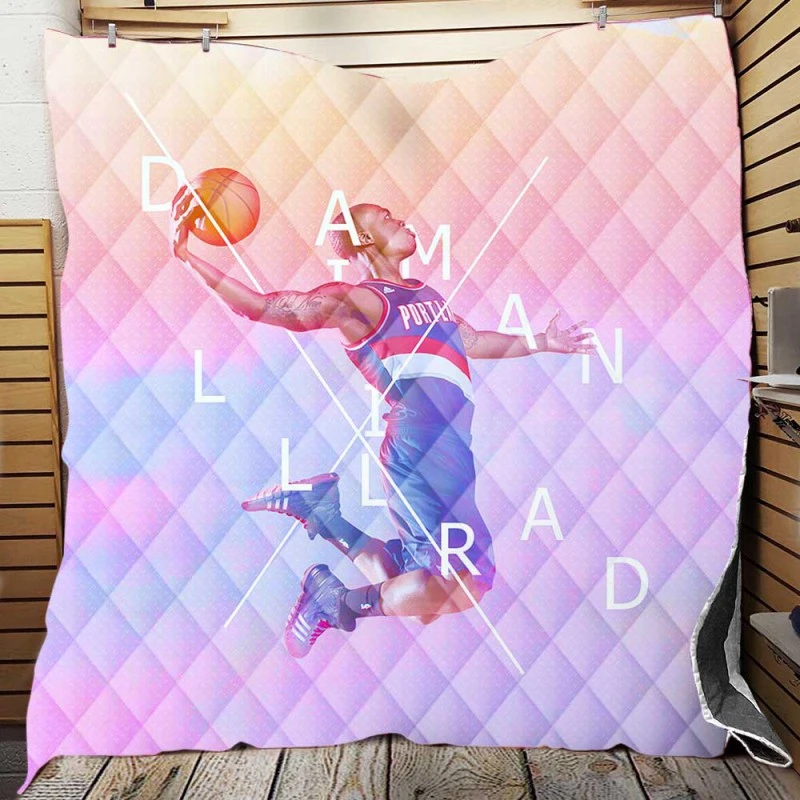 Energetic NBA Basketball Player Damian Lillard Quilt Blanket