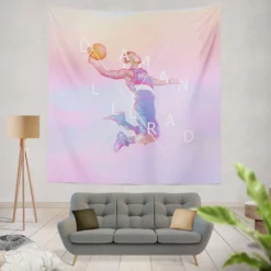 Energetic NBA Basketball Player Damian Lillard Tapestry