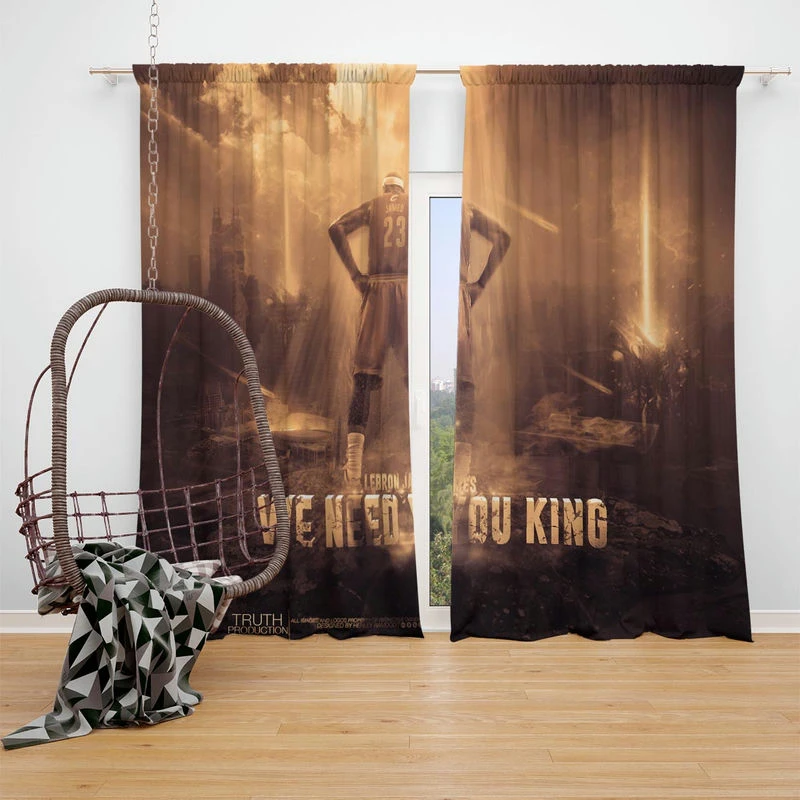 Energetic NBA Basketball Player LeBron James Window Curtain