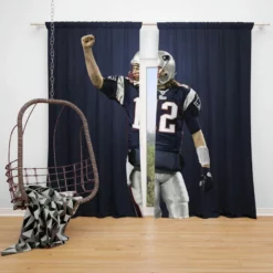 Energetic NFL Player Tom Brady Window Curtain