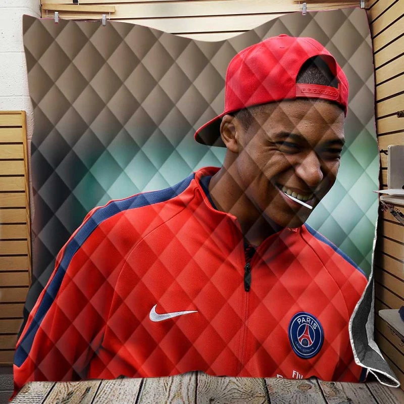 Energetic PSG Football Player Kylian Mbappe Quilt Blanket