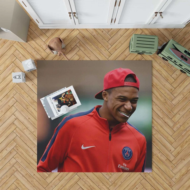 Energetic PSG Football Player Kylian Mbappe Rug