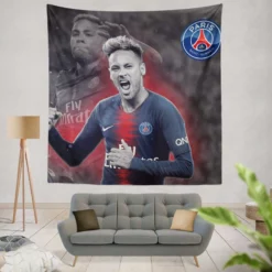 Energetic PSG Football Player Neymar Tapestry