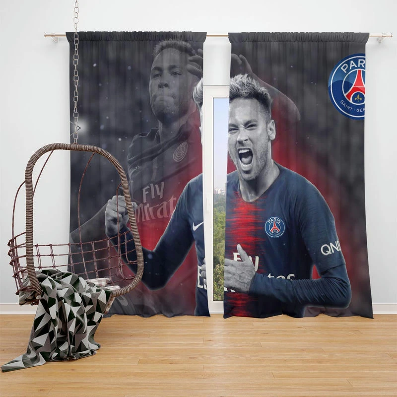 Energetic PSG Football Player Neymar Window Curtain