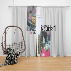 Energetic Soccer Player Manuel Neuer Window Curtain