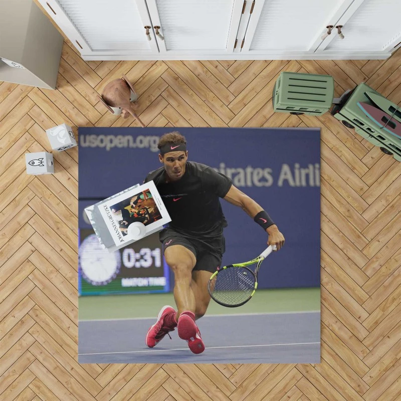 Energetic Tennis Player Rafael Nadal Rug