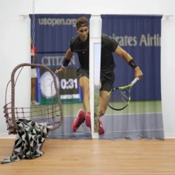 Energetic Tennis Player Rafael Nadal Window Curtain