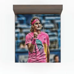 Energetic Tennis Player Stefanos Tsitsipas Fitted Sheet