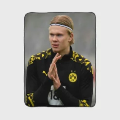 Erling Haaland in Dortmund BVB Black Jersey Fleece Blanket 1