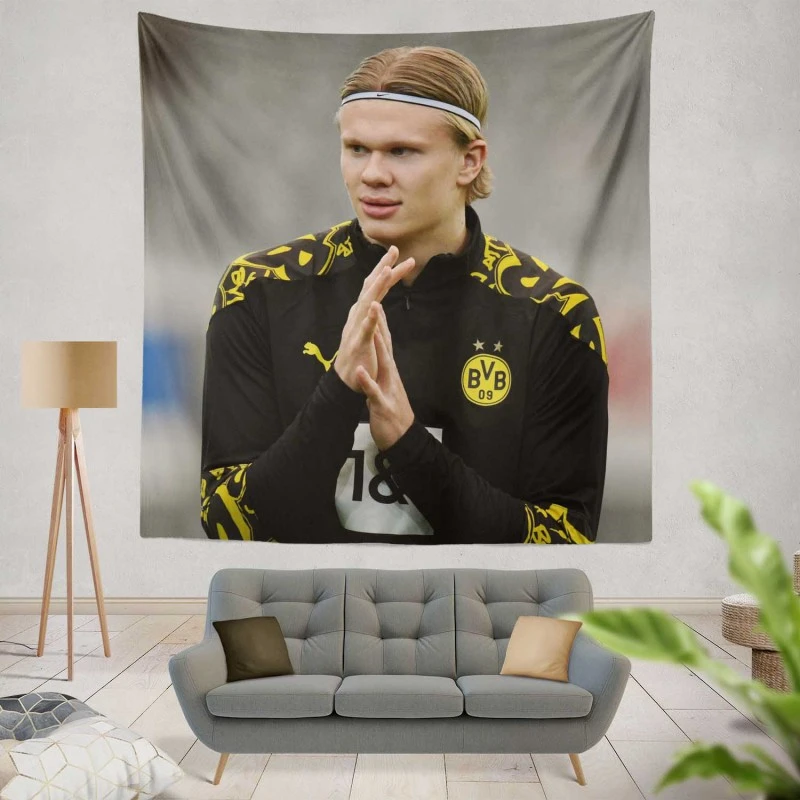 Erling Haaland in Dortmund BVB Black Jersey Tapestry