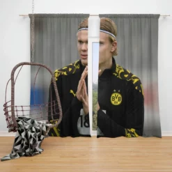 Erling Haaland in Dortmund BVB Black Jersey Window Curtain
