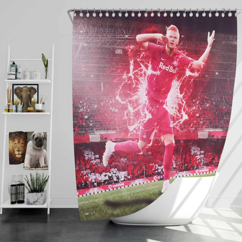 Erling Haaland in Red Bull Salzburg Club Shower Curtain