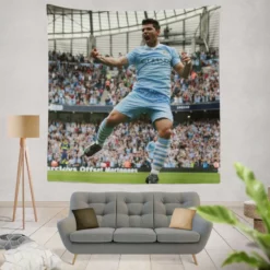 Ethical Football Player Sergio Aguero Tapestry
