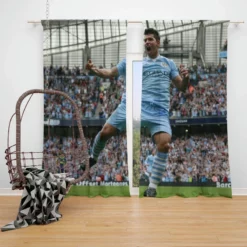 Ethical Football Player Sergio Aguero Window Curtain