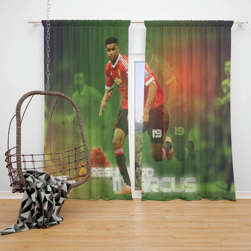 European Cup Soccer Player Marcus Rashford Window Curtain