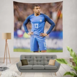 Excellent French Football Player Kylian Mbappe Tapestry