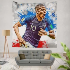 Exciting Franch Football Player Kylian Mbappe Tapestry