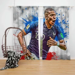 Exciting Franch Football Player Kylian Mbappe Window Curtain