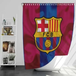 FC Barcelona Striped Design Football Logo Shower Curtain