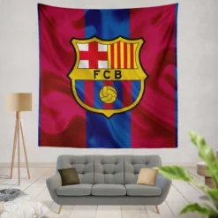 FC Barcelona Striped Design Football Logo Tapestry