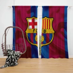 FC Barcelona Striped Design Football Logo Window Curtain