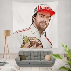 Fernando Alonso Energetic Spanish Formula 1 Player Tapestry