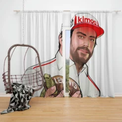 Fernando Alonso Energetic Spanish Formula 1 Player Window Curtain