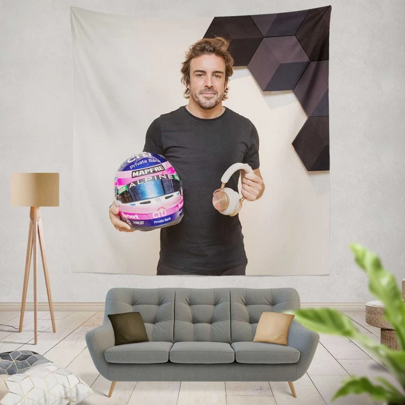 Fernando Alonso Excellent Spanish Formula 1 Player Tapestry