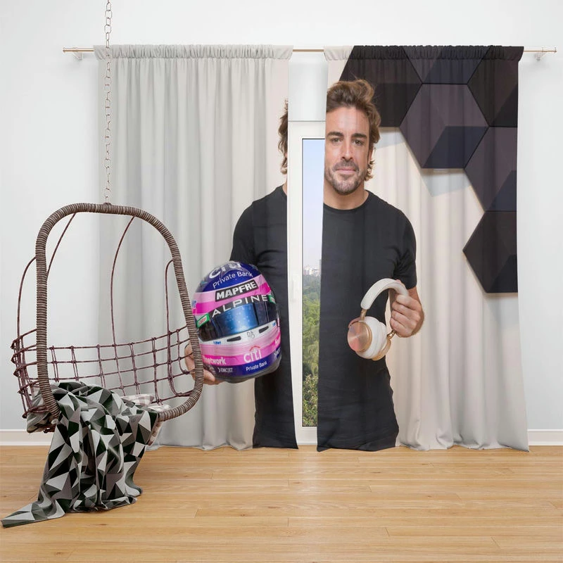 Fernando Alonso Excellent Spanish Formula 1 Player Window Curtain