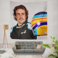 Fernando Alonso Exciting Spanish Formula 1 Player Tapestry