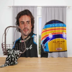 Fernando Alonso Exciting Spanish Formula 1 Player Window Curtain