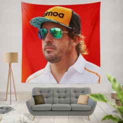 Fernando Alonso Popular Spanish Formula 1 Player Tapestry